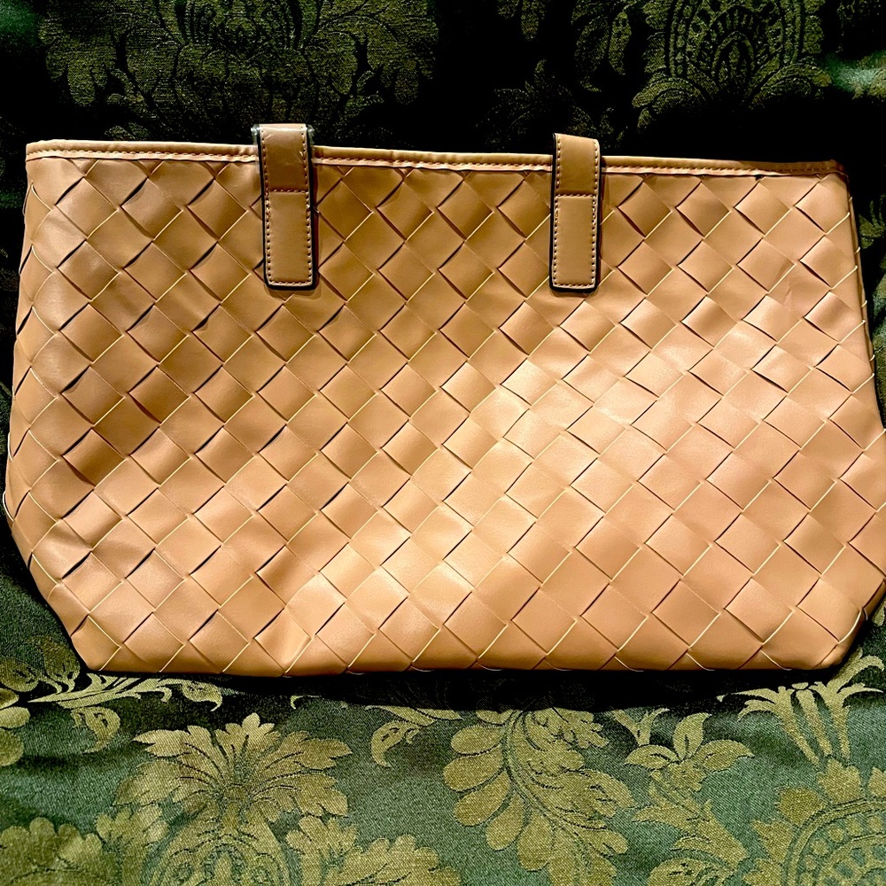 NWOT Large Tan Tote with Woven Texture